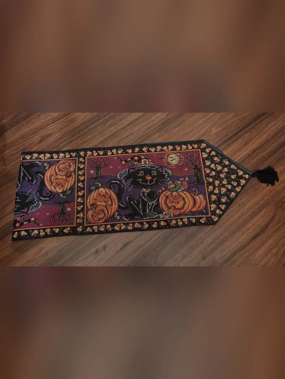 Halloween Cat & Jack-O'-Lantern Table Runner in Purple and Black - Unbranded